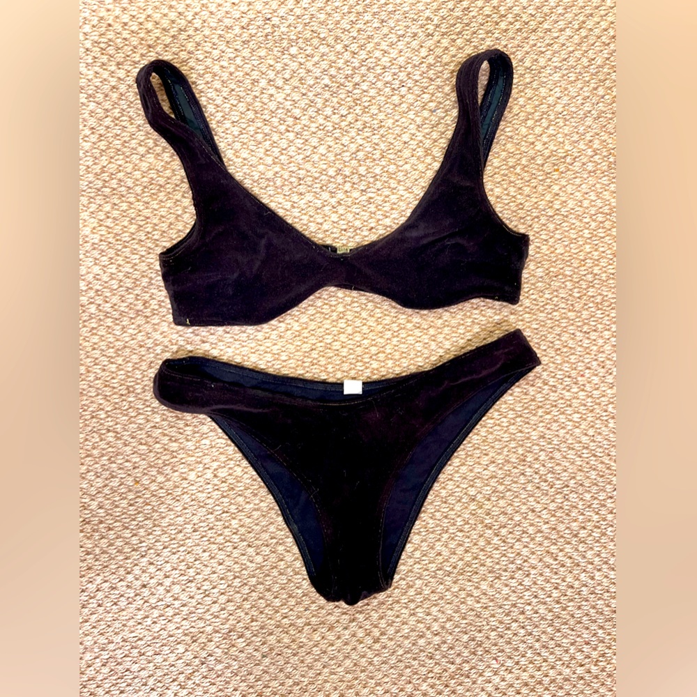 ZIMMERMANN black terry cloth bikini size 3/L -modified: dyed black